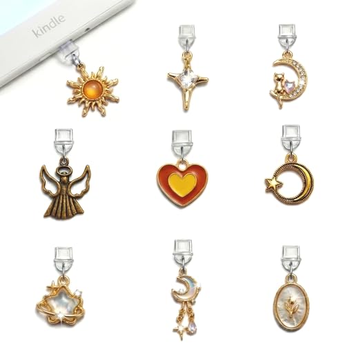 YOJO Dust Plug Charms for E-Reader, Cute Type C USB-C Charging Port Plugs, Aesthetic Port Protectors, Tech Gift for Book Lovers Readers Students Women Men - color: Gold Sun