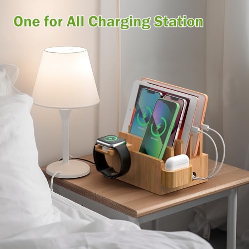 Pezin & Hulin Bamboo Charging Station for Phone, Watch&Earbud with 5 Cables - color: Dock Stand +Cables