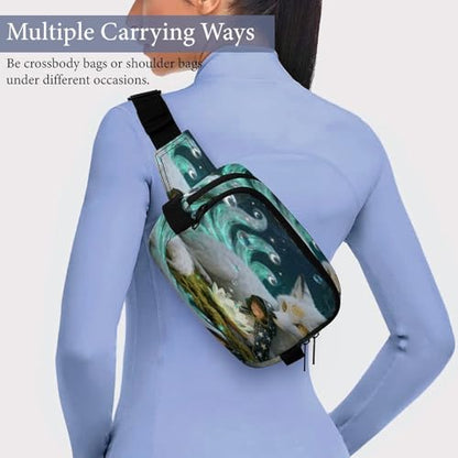 Nine-tailed Fox Fanny Packs for Women Men Double Layer Fashion Waist Pack Adjustable Belt Bag with Pockets Small Crossbody Bags for Running Hiking Workout Travel Daily Use