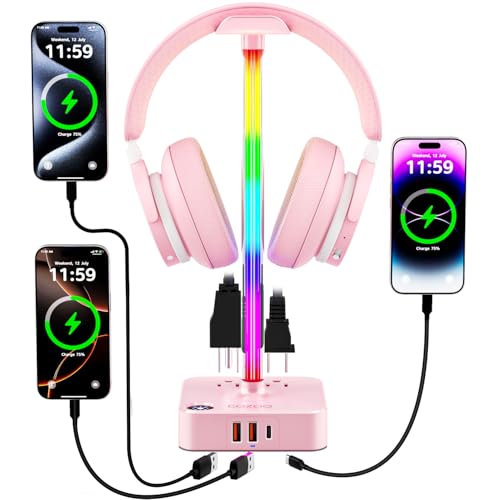 cozoo Headphone Stand with Charger, USB C, Gifts for Gamers Men, Pink Pro - color: Pink Pro