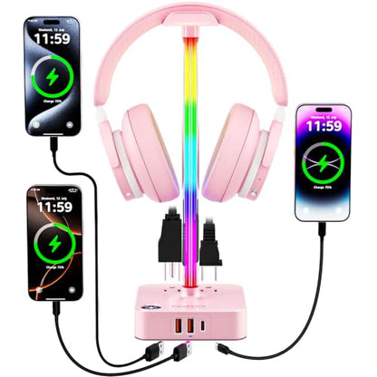 cozoo Headphone Stand with Charger, USB C, Gifts for Gamers Men, Pink Pro - color: Pink Pro