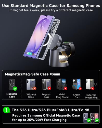 Qi2.2 25W 3-in-1 Magnetic Wireless Charger for Samsung, Compact & Foldable