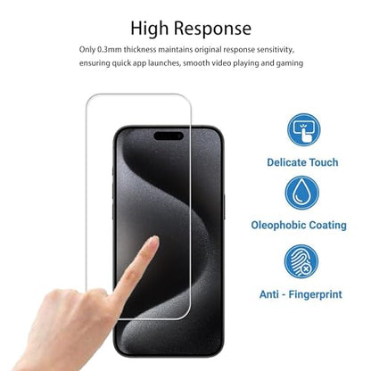 Screen Protector For iPhone15 Pro Max Tempered Glass Film with Easy Alignment Tool 3-Pack
