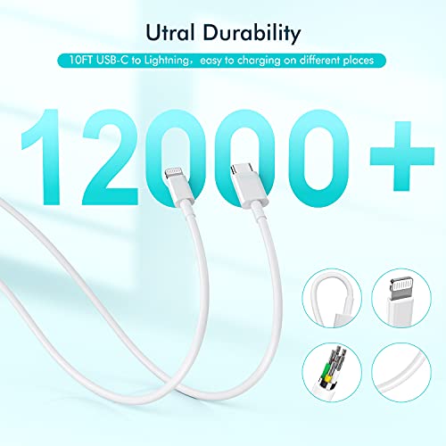 iPhone Fast Charger,10FT Extra Long Fast Charging USB C to Lightning Cable Cord with USBC iPhone Charger Block Quick PD Travel Plug for iPhone 14/Pro/Pro Max/Plus/13/12/11/Mini/Pro/XS/XR/SE2022/8/iPad