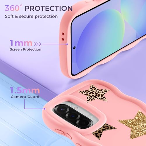 for Galaxy A36 Phone Case, Wavy Soft TPU, Pink-Leopard Star | Wavy Frame Design, Soft Slim TPU, Full Camera Lens Protection, Shockproof Phone Cover - color: Pink-Leopard Star, size: Samsung A36