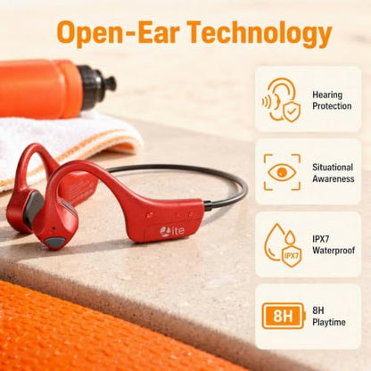 Bone Conduction Headphones Bluetooth Open Ear Earbuds Wireless Headset Bluetooth Titanium Lightweight Waterproof for Workout Running Hiking Walking Bicycling - color: Red