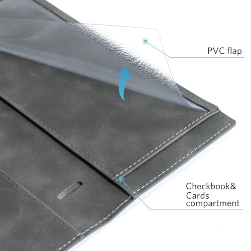 CoBak Checkbook Cover for Women & Men - PU Leather Case with RFID Blocking | Classic Design Check Book Holder for Personal and Business - color: Dark Gray