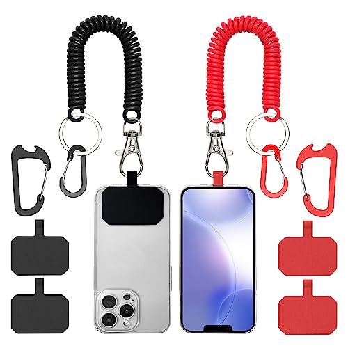 HOTEMIA Phone Tether Lanyard Anti Theft Phone Strap with Carabiner Anti-Drop Outdoor Skiing Hiking Cycling Fishing Climbing fit iPhone and Most Cell Phones (Black+Red) - color: Black+Red