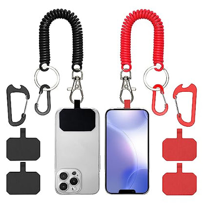 HOTEMIA Phone Tether Lanyard Anti Theft Phone Strap with Carabiner Anti-Drop Outdoor Skiing Hiking Cycling Fishing Climbing fit iPhone and Most Cell Phones (Black+Red) - color: Black+Red