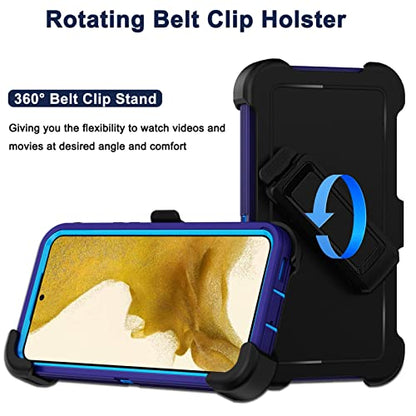 for Samsung Galaxy S22 Case with Belt Clip Holster, 2X Screen Protector, [Military Grade Protection] Heavy Duty Full Body Shockproof Dust-Proof Rugged Protective Cover for Samsung S22 5G Blue - color: Blue