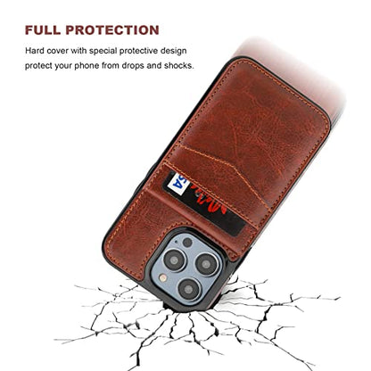 KIHUWEY for iPhone 14 Pro Max Wallet Case Card Holder Kickstand, Brown | Credit Card Slots, PU Leather, Magnetic Clasp, Flip Heavy Duty Protection Cover for Men and Women - color: Brown
