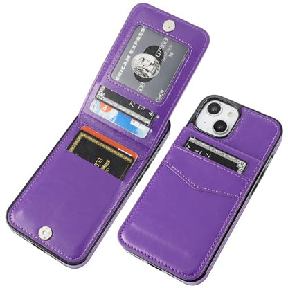KIHUWEY for iPhone 14 Wallet Case Card Holder Kickstand, Dark Purple - color: Dark Purple