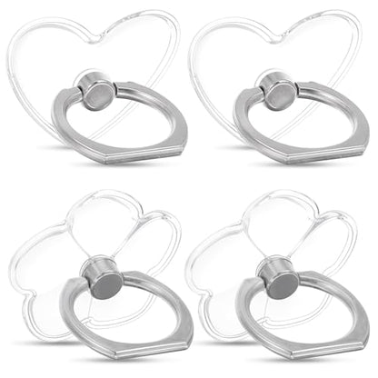 4Pcs Heart Flower Clear Phone Grip, Ymapinc Transparent Phone Ring Holder Grip, Clear Finger Kickstand Cell 360 Degree Rotation Holder for Hand for Tablet Case Accessories