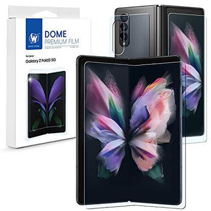 Whitestone Dome [1SET 3PCS] for Galaxy Z Fold 3 Premium Film Screen Protector Anti-Shock,HD Clear,Self Healing EPU Film for Galaxy Z Fold 3