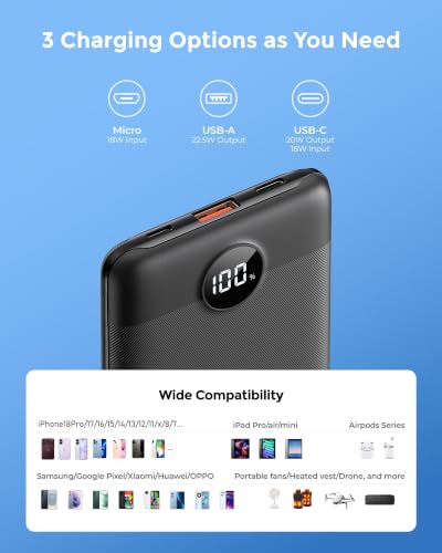 Portable Charger 10000mAh, Ultra Slim Power Bank Fast Charging (Black) - color: black