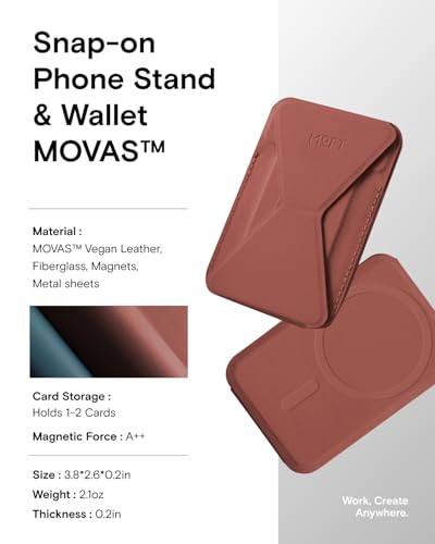MOFT Magnetic Wallet Stand Compatible with iPhone 18/17/16/15/14/13 Series, Angle Adjustment Magsafe Compatible MOVAS Phone Stand - color: Sienna Brown, size: Standard