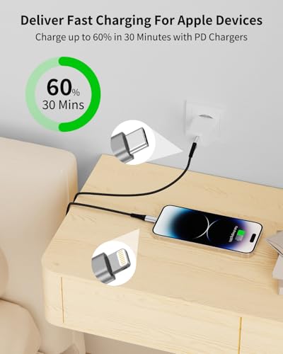 USB C to Lightning Cable 3FT, 3Pack MFi Certified iPhone Fast Charging Cord - size: 3 feet