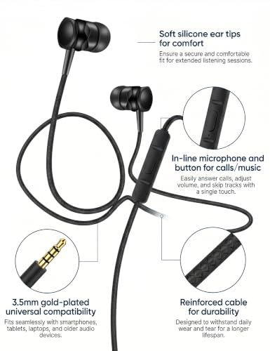 Teens Wired Earbuds with Case, 3.5mm Headphones for School, Classic Blue - color: Classic Blue
