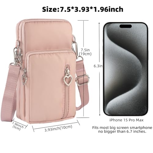 Small Crossbody Bag for Women - Mini Phone Purses with Crossbody Strap and Wallet - Nylon Arm Bag - color: A-pink