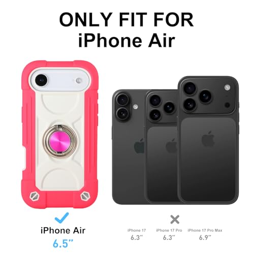 MARKILL Compatible with iPhone Air Case 6.5 Inch 2025 with 360 Degree Rotate Ring Stand, Military Grade Drop Protection Full Body Rugged Protective Case Kids Hot Pink - color: Hot Pink, size: iPhone Air 6.5"