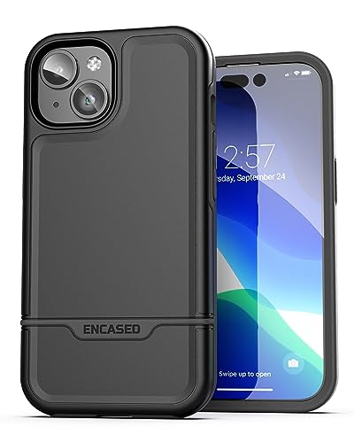ENCASED Shockproof Case Compatible with iPhone 16 - Ultra Protective Heavy Duty Magnetic Phone Cover, Rebel Series (Black, iPhone 15) - color: Black, size: iPhone 15