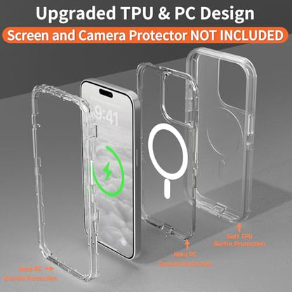 Follaroma Magnetic for iPhone 15 Pro Case,Heavy Duty Phone Cases,Clear,6.1" | Compatible with MagSafe, Heavy Duty Shock proof Protection, Military-Grade Anti-Drop, Dual Layer Transparent Protective Cover - color: Clear, size: iPhone 15 Pro 6.1''