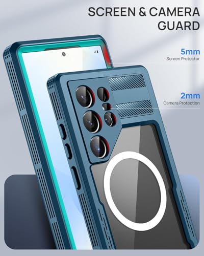 Lanhiem Magnetic for Samsung Galaxy S25 Ultra Case, IP68 Waterproof Dustproof Case, [Compatible with Magsafe] [Built-in Lens & Screen Protector] Full Body Shockproof Rugged Phone Cover 6.9 inch, Blue - size: for Galaxy S25 Ultra