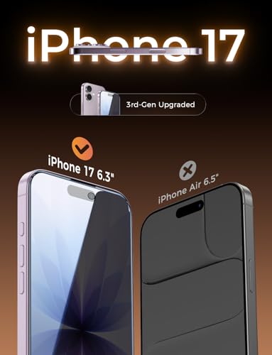 MAGIC JOHN 3rd Gen Privacy for iPhone 17 Screen Protector, 25°Anti-Spy - size: iPhone 17 6.3inch