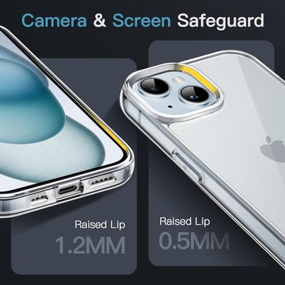 JETech Case for iPhone 15, Anti-Yellowing, Clear | Shockproof Protection, Scratch Resistant Hard PC Back, Durable Transparent TPU Bumper - color: Clear, size: iPhone 15