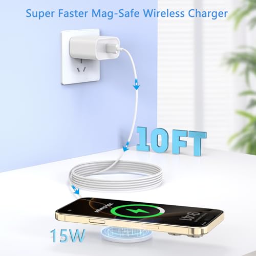 10FT Magnetic Wireless Charger,15W Fast Apple Mag-Safe Charger Wireless Pad - color: White, size: 10FT