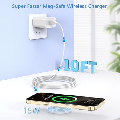 10FT Magnetic Wireless Charger,15W Fast Apple Mag-Safe Charger Wireless Pad - color: White, size: 10FT