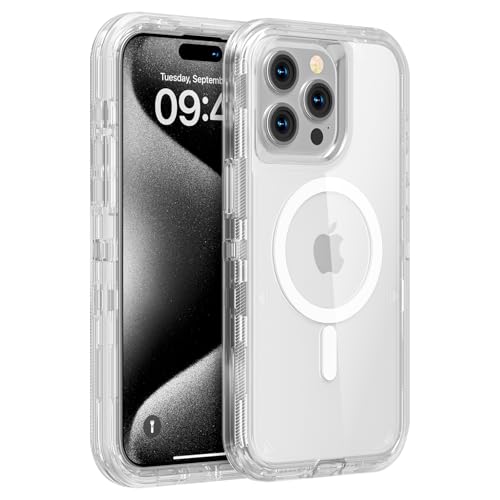 Follaroma for iPhone 15 Pro Case, Compatible with MagSafe, Heavy Duty Shockproof Protection Phone Cases, Anti-Drop, Dual Layer Transparent Magnetic Phone Case for iPhone 15 Pro, 6.1", Clear - color: Clear, size: iPhone 15 Pro 6.1''