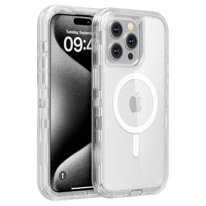 Follaroma Magnetic for iPhone 15 Pro Case,Heavy Duty Phone Cases,Clear,6.1" | Compatible with MagSafe, Heavy Duty Shock proof Protection, Military-Grade Anti-Drop, Dual Layer Transparent Protective Cover - color: Clear, size: iPhone 15 Pro 6.1''