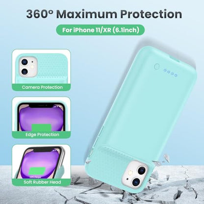 Battery Case for iPhone 11/XR, 7500mAh Ultra-Slim Portable Charging Case Rechargeable Protective Battery Pack for iPhone 11 and iPhone XR External Charger Case 6.1 Inch-Green - color: Green