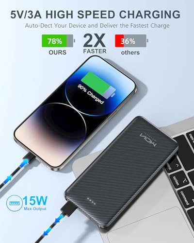 10000mAh Portable Power Bank with USB-C 15W PD Fast Charging - Fiber Black - color: Fiber Black