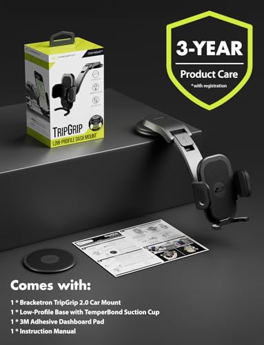 Bracketron TripGrip Low-Profile Car Phone Holder Mount for Trucks Dashboard