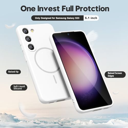oakxco for Samsung Galaxy S23 Case Silicone Mag Safe, Magnetic Slim Thin Phone Case Compatible with Magsafe, Women Girls Cute Girly Aesthetic Soft Rubber Gel Safecase with Camera Cover, White - color: White, size: S23