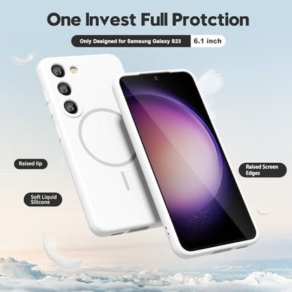 oakxco for Samsung Galaxy S23 Case Silicone Mag Safe, Magnetic Slim Thin Phone Case Compatible with Magsafe, Women Girls Cute Girly Aesthetic Soft Rubber Gel Safecase with Camera Cover, White - color: White, size: S23