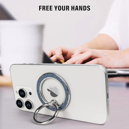 Guppy Magnetic Phone Ring Holder, Glitter Magnet Finger Ring Grip Stand Holder, 360° Rotation with Cell Phone Ring Stand, Compatible with MagSafe for iPhone 17 Pro Max 16 15 14 13 12 All-Blue - color: Blue