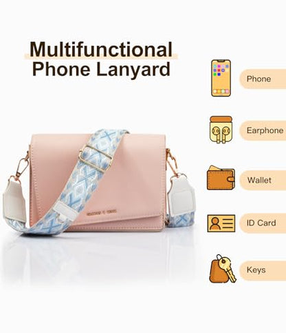 TiMOVO Clip and Go Phone Strap Crossbody with Leather Wallet, Adjustable Anti-Theft Lanyard with Pouch for Most Phone Case - color: Rhombus Blue