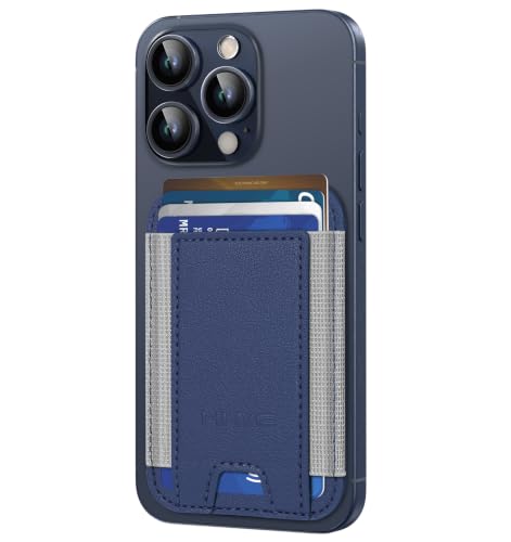 HiWe for MagSafe Wallet, 7 Cards Holder for Phone Case, RFID Blocking - color: Navy Blue Wallet - Grey Band