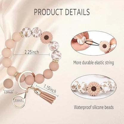 Silicone Beaded Phone Wrist Strap, Phone Wristlet Strap with Tether Tab, Elastic Hands-Free Daisy Wristlet Bracelet(khaki) - color: Daisy Khaki