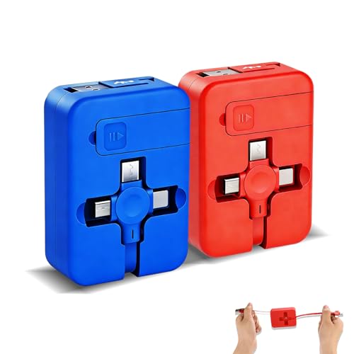 2 Pack 3 in 1 Charging Cable Retractable, USB Multi Charging cables - color: Blue+Red