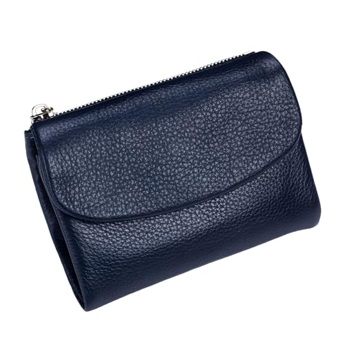 Unisex Pebble Leather Wallet, 5.3In Short Genuine Leather Coin Card Holder, Unisex Clutch Bags, Can Hold Coins, Id Cards - color: Dark Blue