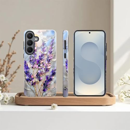 Case for Samsung Galaxy S26,Camera Protection Soft Glossy Phone Case - Lavender Flower Purple Stained Glass - color: Lavender Flower Purple Stained Glass, size: Samsung Galaxy S26