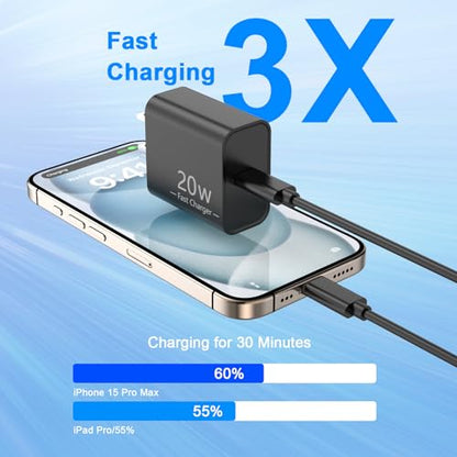 iPhone 17 16 15 Charger Fast Charging 10FT, 20W USB C Charger Block & Cable - color: Black
