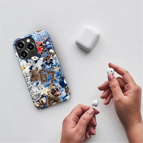Case for iPhone 14 Pro, Cute Phone Case, Blue Leopard Collage | Hybrid 2-Layer Phone Cover，Military-Grade Protection Durable Shockproof Anti-Scratch Cases - color: Blue Leopard Collage, size: Iphone 14 Pro