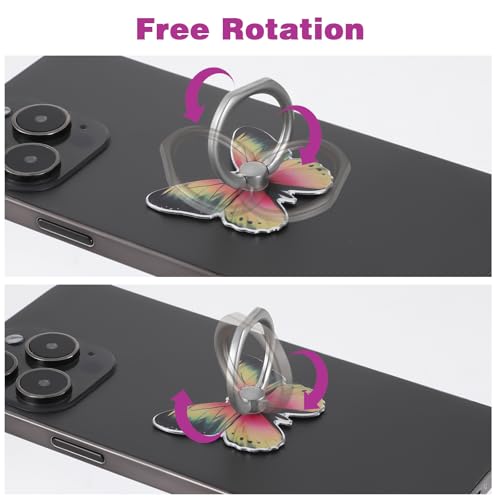 Tyqour 4pcs Cute Butterfly Ring for Phone Case Butterfly Cell Phone Ring Holder Kawaii Metal Phone Finger Holder 360°Rotation Phone Ring Holder Grip for All Smartphones Tablet for Girls/Women