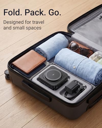 Traveling Magnetic Wireless Charging Station - ADADPU 3 in 1 Foldable Charger Stand for Apple Devices, Travel Charging Pad for iPhone 18 Pro Max 17 16 15 14 13 12 Series, for Apple Watch AirPods,Black