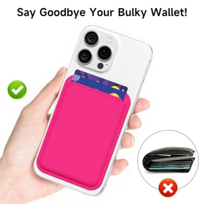 LoeoeL Magnetic Phone Wallet Compatible with Magsafe Wallet, Silicone ID Credit Card Holder Wallets for Back of Phone Pocket, Slim Thin Pouch Sleeve Wallets for iPhone Samsung, Neon Hot Pink - color: Hot Pink